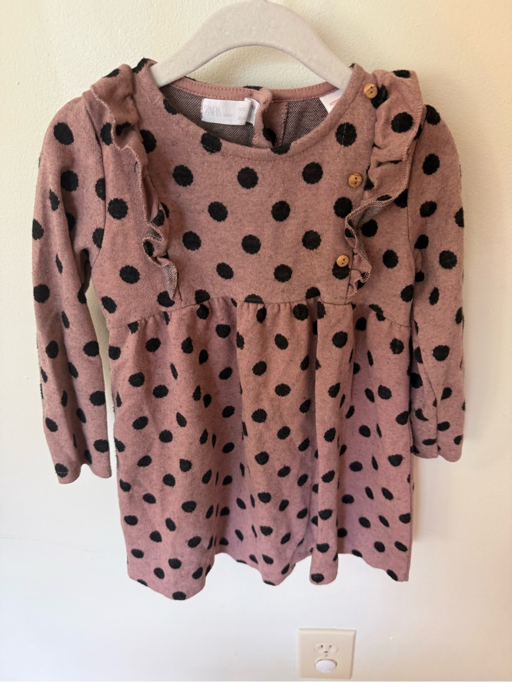Zara Mauve- pink Polka Dot Ruffle Dress